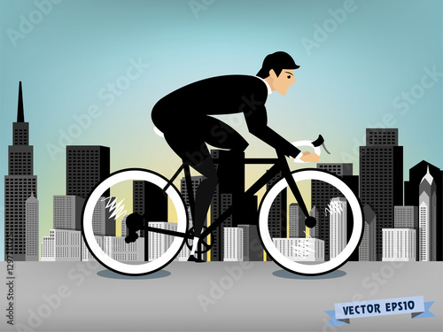 business man cycling on the downtown road vector
