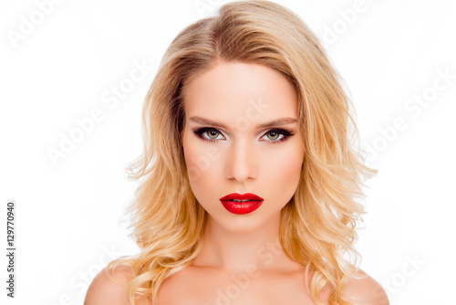 Portrait of attractive young woman with stylish bright makeup