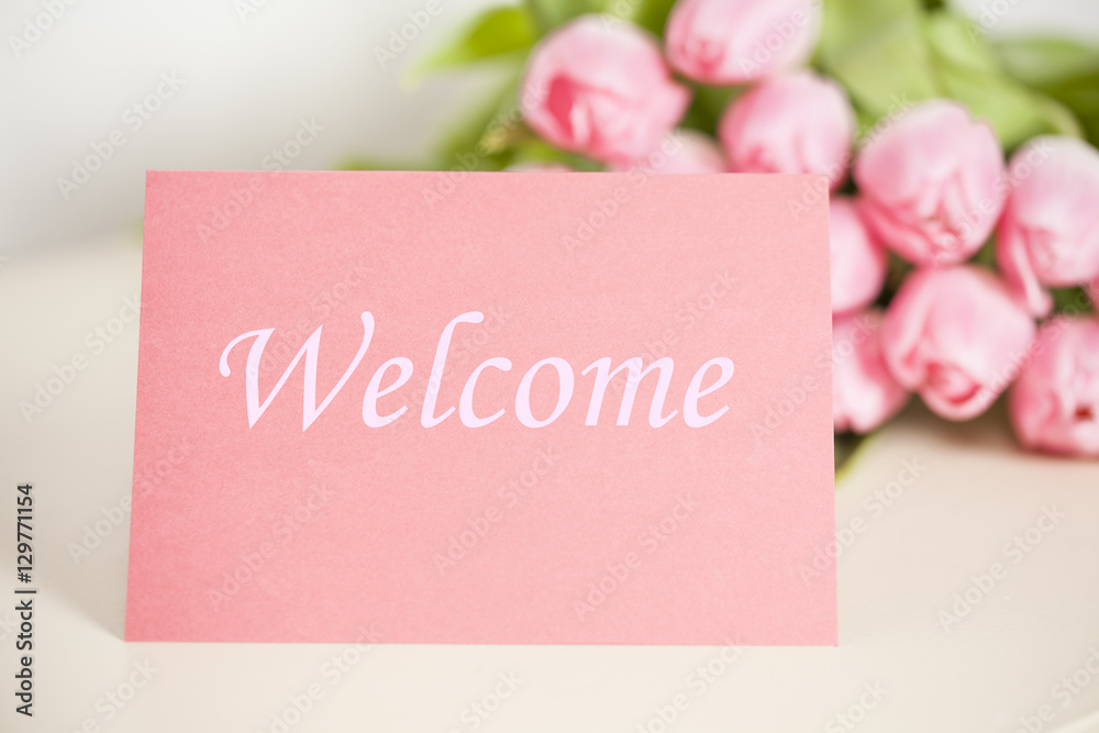 Fototapeta premium Welcome mit Tulpen