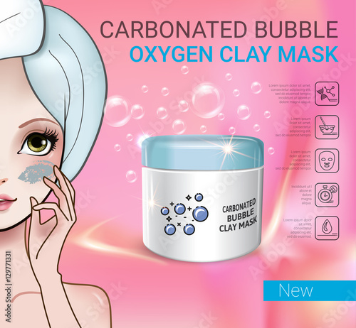 Vector Illustration with Manga style girl and carbonated bubble mask
