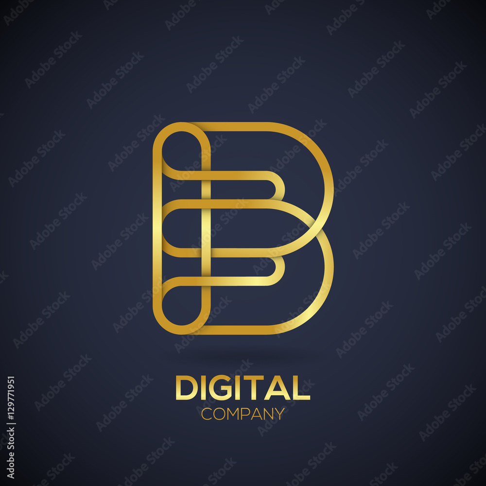 Letter B Logo Design.Linked shape circle symbol,Digital,Gold color Letter B Logo Design.Linked shape circle symbol,Digital,Gold color