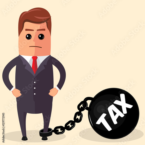 Vector manager or business man chained to his big heavy debt weight with shackles. Businessman corporate slavery concept. Flat style  illustration clipart.