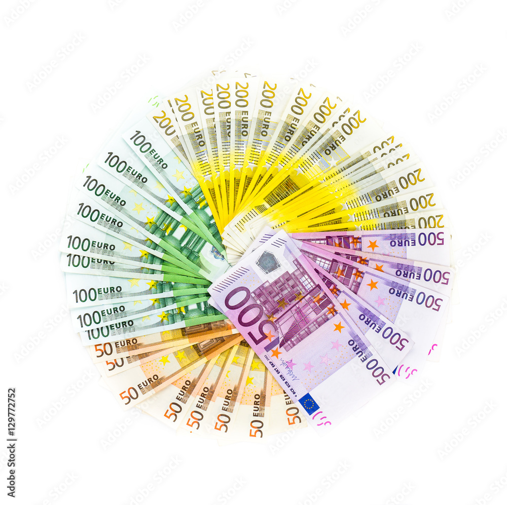 circle of euro banknotes money isolated on white background. bil circle of euro banknotes money isolated on white background. bil