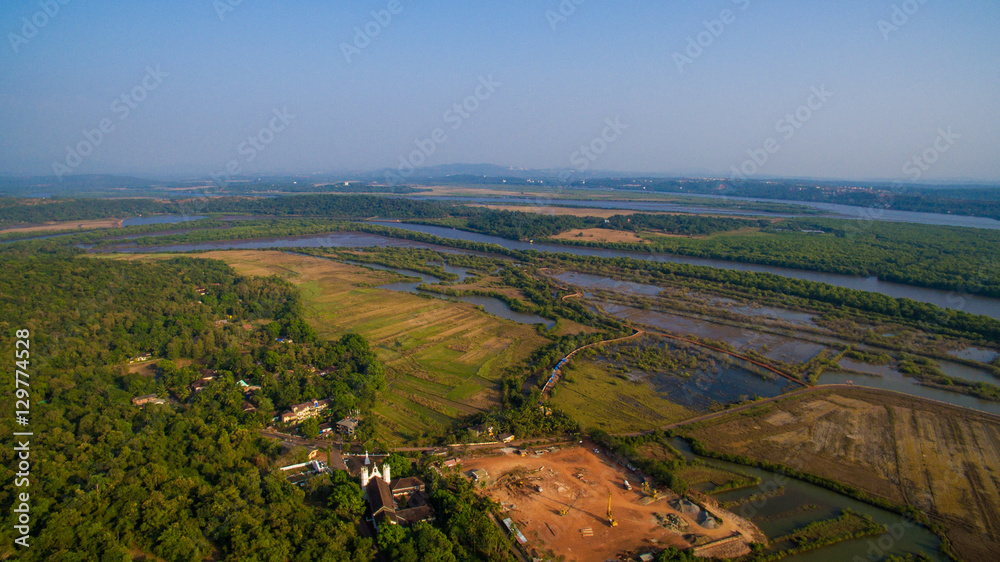 landscape of Goa, far from the sea. Aerial