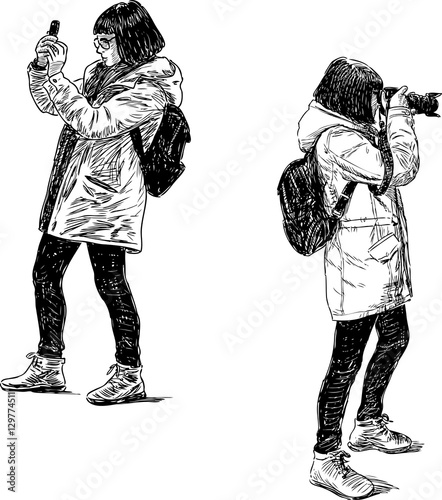 girl tourist shooting
