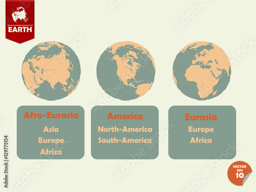 Set of earth that shown afro eurasia side,america side and eurasia side
