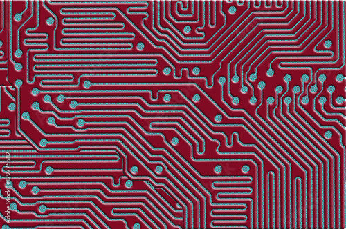 Printed circuit board background in red and blue