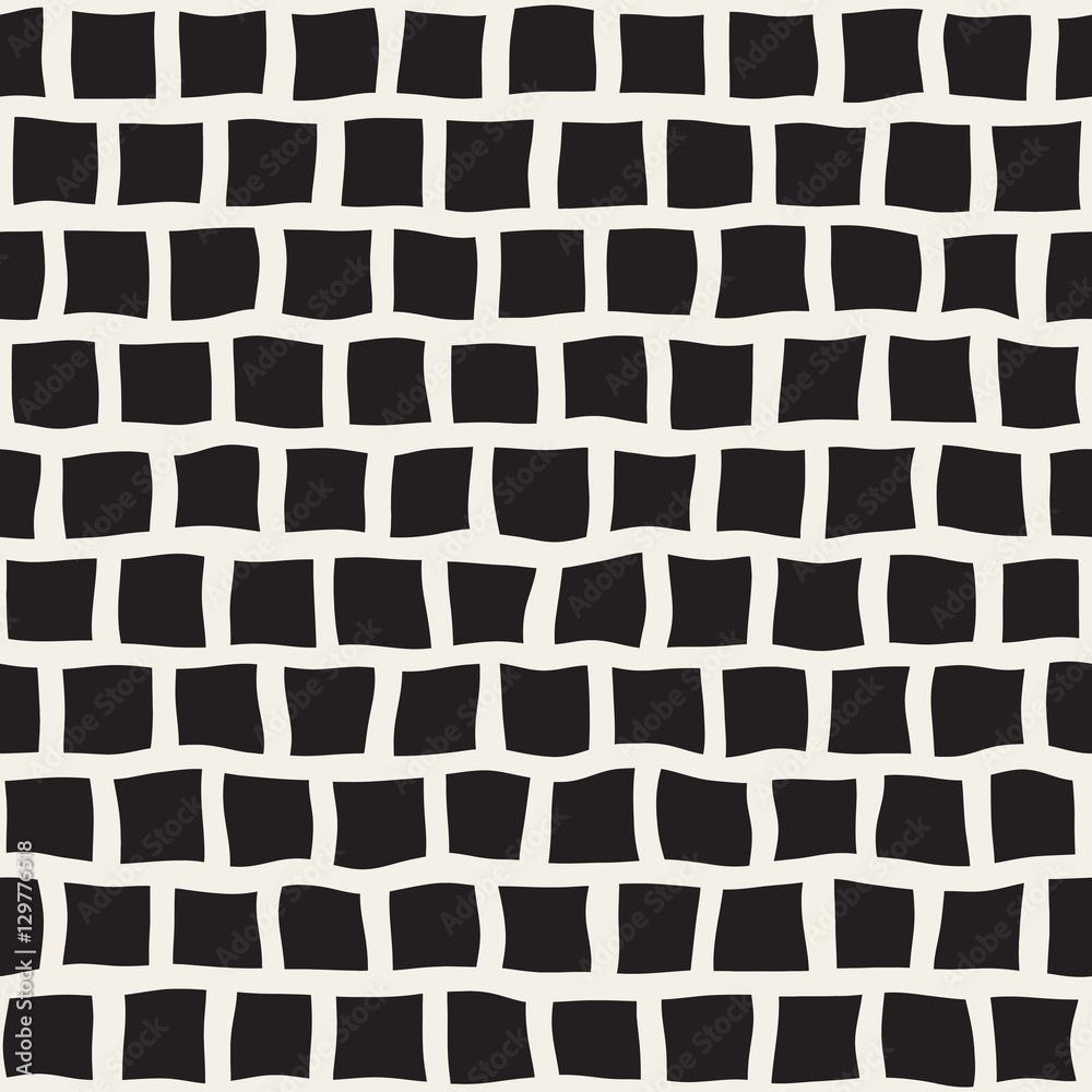 Vector Seamless Black and White Hand Drawn Rectangle Pavement Pattern