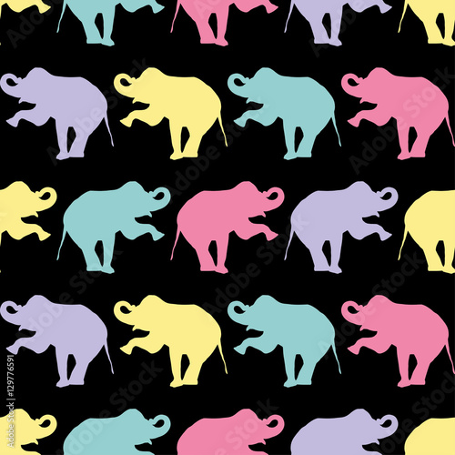 Seamless vector background with decorative elephants. Print. Repeating background. Cloth design, wallpaper.