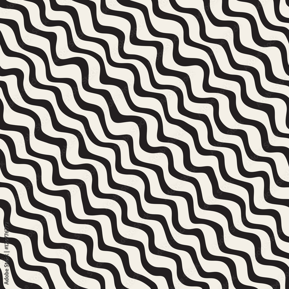 Vector Seamless Black and White Hand Drawn Diagonal Wavy Lines Pattern Vector Seamless Black and White Hand Drawn Diagonal Wavy Lines Pattern