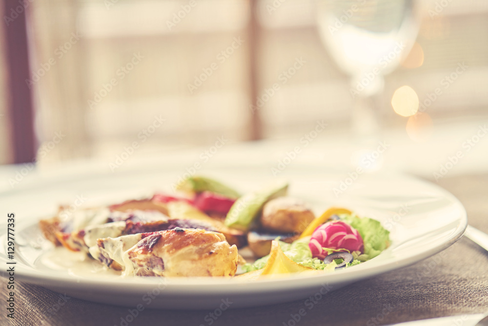 mixed food in restaurant, holiday concept mixed food in restaurant, holiday concept