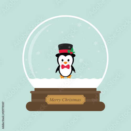 cartoon christmas snowglobe and cute  penguin