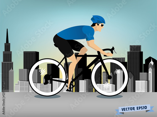 man cycling on the downtown road vector
