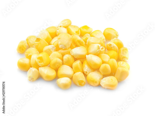 Corn grains on white background