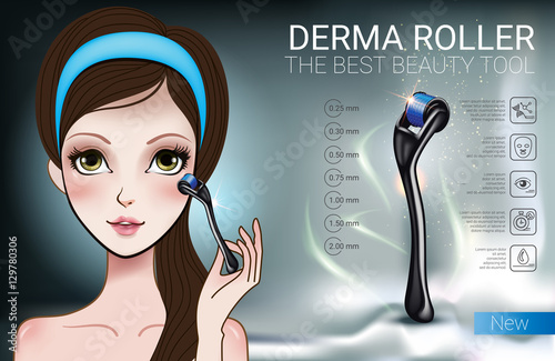 Vector Illustration with Manga style girl and derma roller.