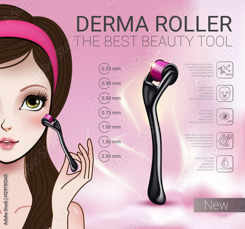 Vector Illustration with Manga style girl and derma roller.