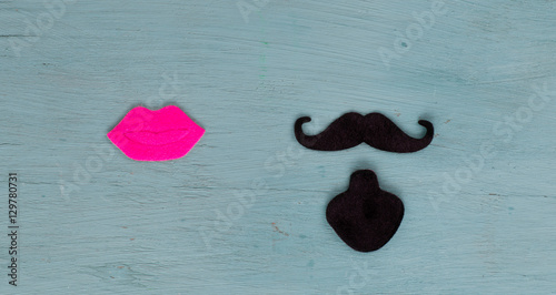 Photo booth props mustache isolated on white background. Birthday and Party Set and wedding.
