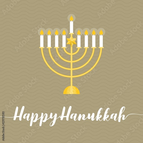 Happy Hanukah calligraphic wth menorah, flat design vector