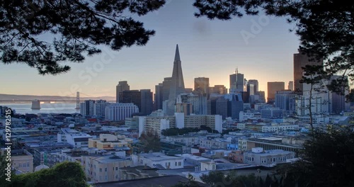 San Francisco Sunrise. Panoramic City View of the City Skyline.