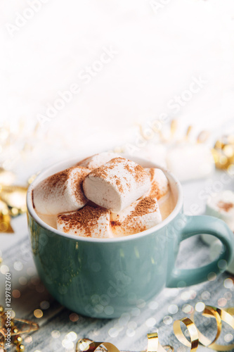 Hot drink with marshmallows and chocolate