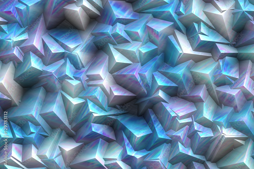 Naklejka premium Cyan blocks crystals, abstract background design, digital art illustration work.