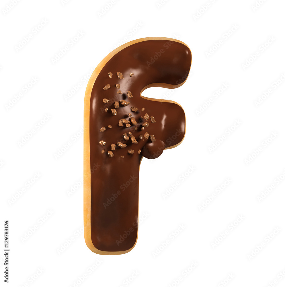Obraz premium Chocolate Donut Font Concept. Delicious Letter F. 3d rendering isolated on white background