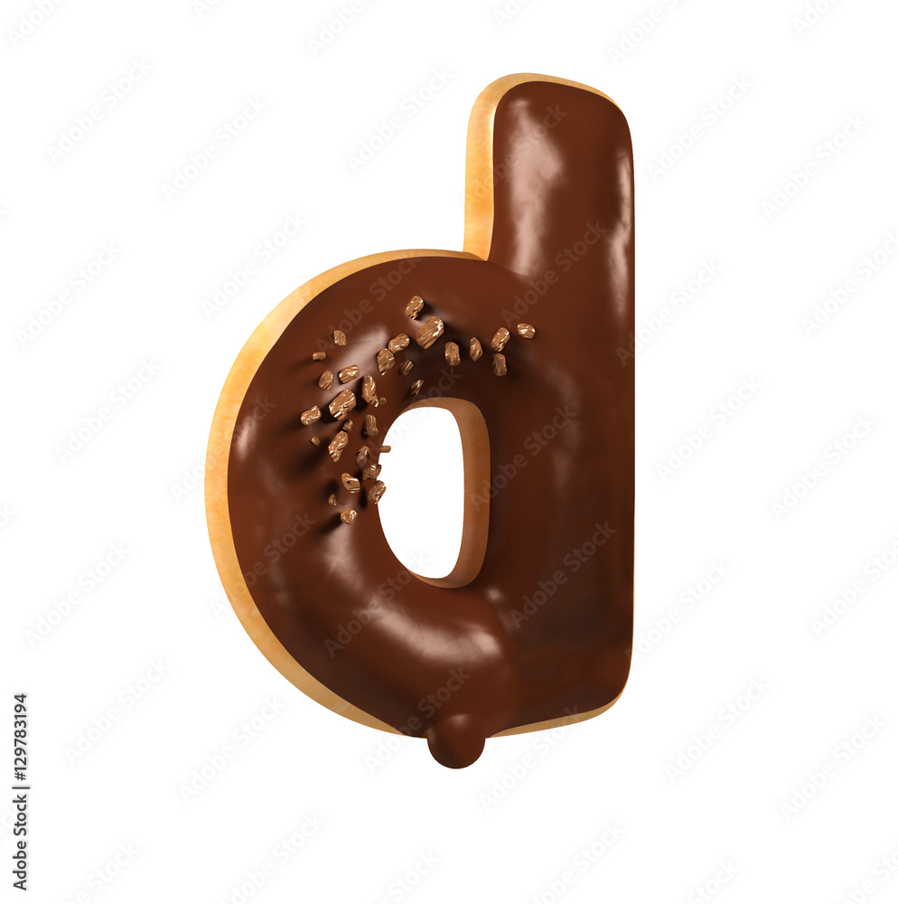Chocolate Donut Font Concept. Delicious Letter D. 3d rendering isolated on white background Chocolate Donut Font Concept. Delicious Letter D. 3d rendering isolated on white background