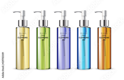 Vector illustration of realistic skin cleansing oil bottles