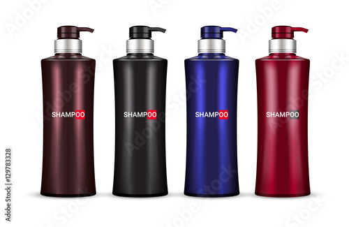 Vector illustration of realistic shampoo bottles isolated on white background