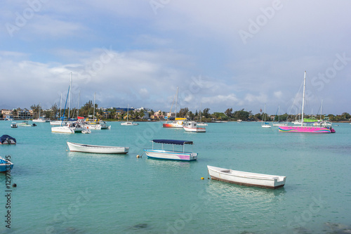 Fishing boats on the water at Grand Baie in Mauritius