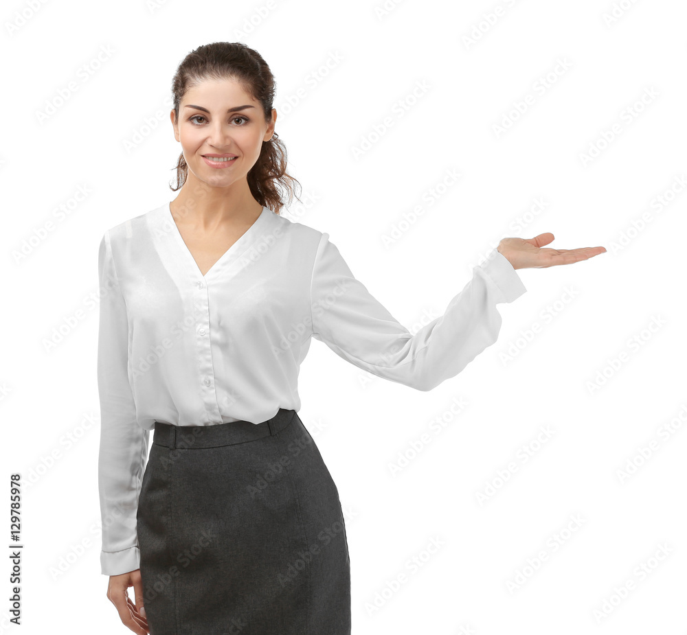 Young beautiful businesswoman on white background Young beautiful businesswoman on white background