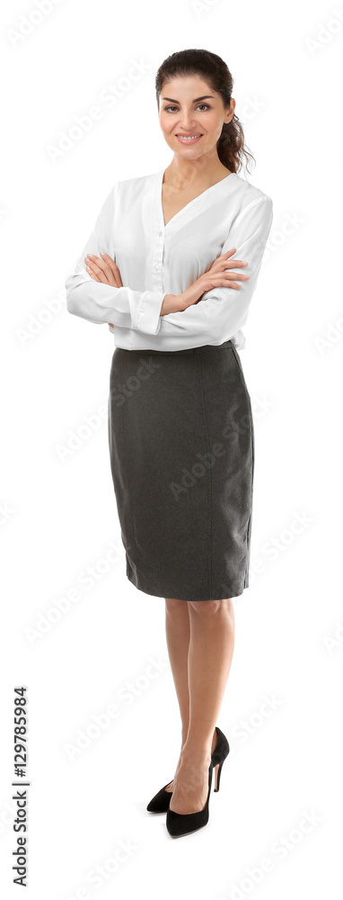 Young beautiful businesswoman on white background Young beautiful businesswoman on white background