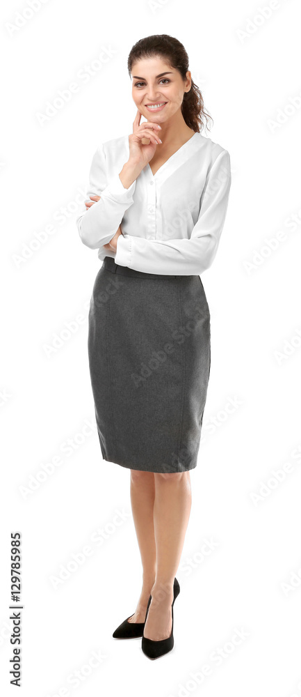 Young beautiful businesswoman on white background Young beautiful businesswoman on white background