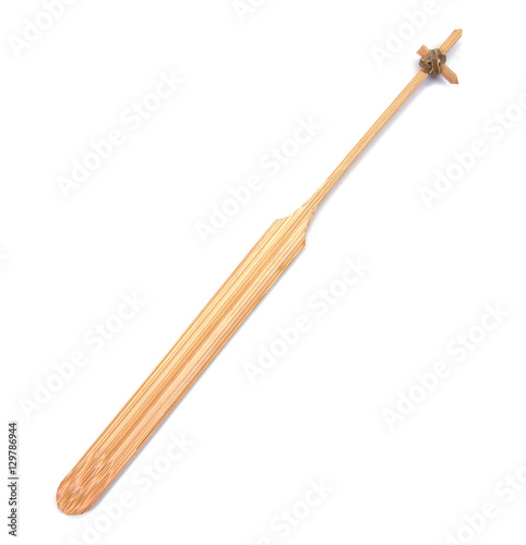 Wooden stirrers sticks isolated white background.Bamboo wooden s