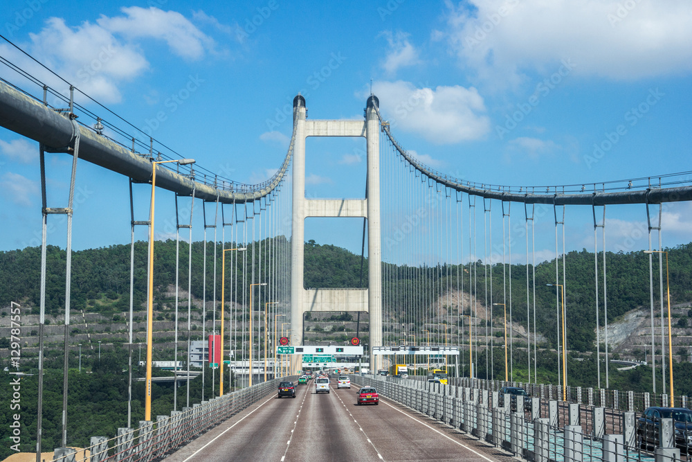 Fototapeta premium Passing through the Tsing Ma Bridge, Hong Kong