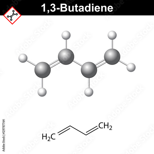 Butadiene chemical structure, conjugated diene class