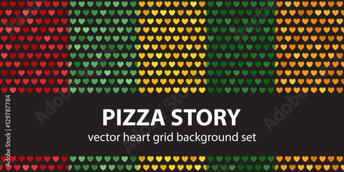 Heart pattern set "Pizza Story". Vector seamless backgrounds