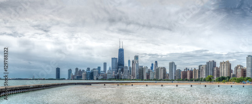 Chicago Skyline and lake Michigan on a hot summer day