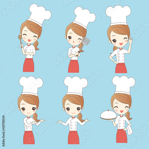 Cartoon young woman chef