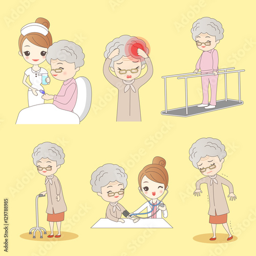 cartoon old man do rehabilitation
