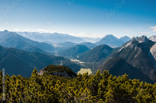 Mountain park wildlife reserve Karwendel in Alps Europe Austria. View from mountain top