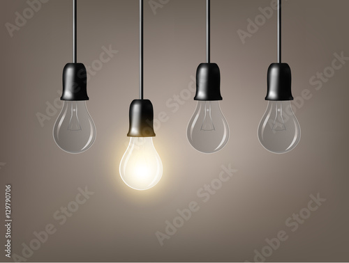 Vector Light bulb on grey background. Realistic style lamp.