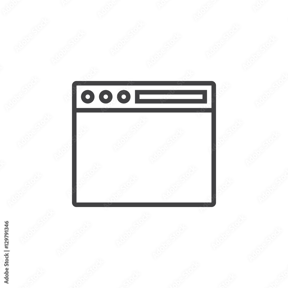 Browser window line icon, outline vector sign, linear pictogram isolated on white. logo illustration Browser window line icon, outline vector sign, linear pictogram isolated on white. logo illustration
