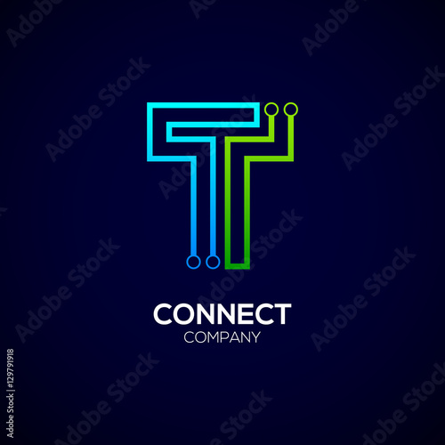  Letter T logotype green and blue color,Technology and digital abstract dot connection vector logo