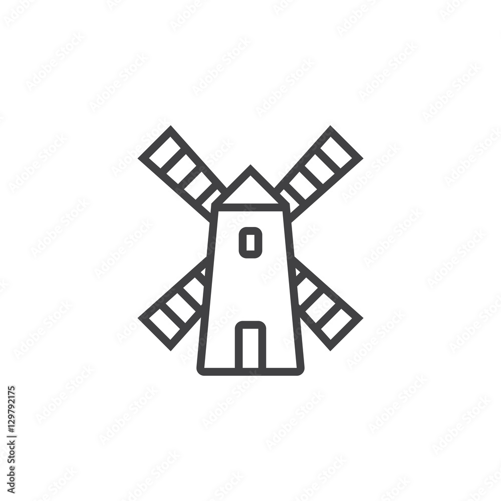 Windmill line icon, outline vector sign, linear pictogram isolated on white. logo illustration Windmill line icon, outline vector sign, linear pictogram isolated on white. logo illustration
