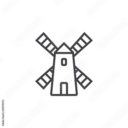 Windmill line icon, outline vector sign, linear pictogram isolated on white. logo illustration