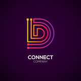Letter D logotype Purple and Orange color,Technology and digital abstract dot connection vector logo