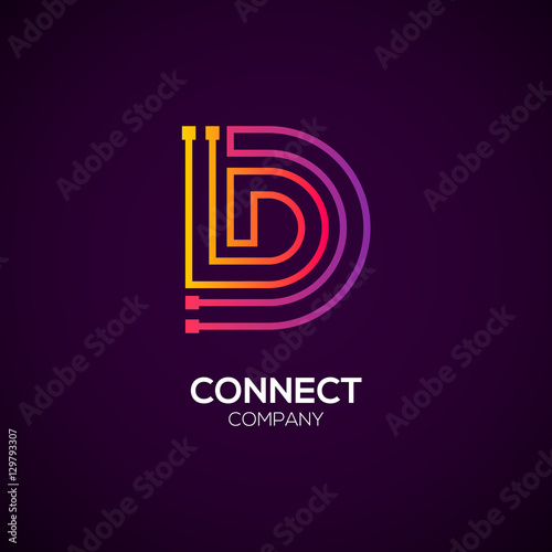 Letter D logotype Purple and Orange color,Technology and digital abstract dot connection vector logo