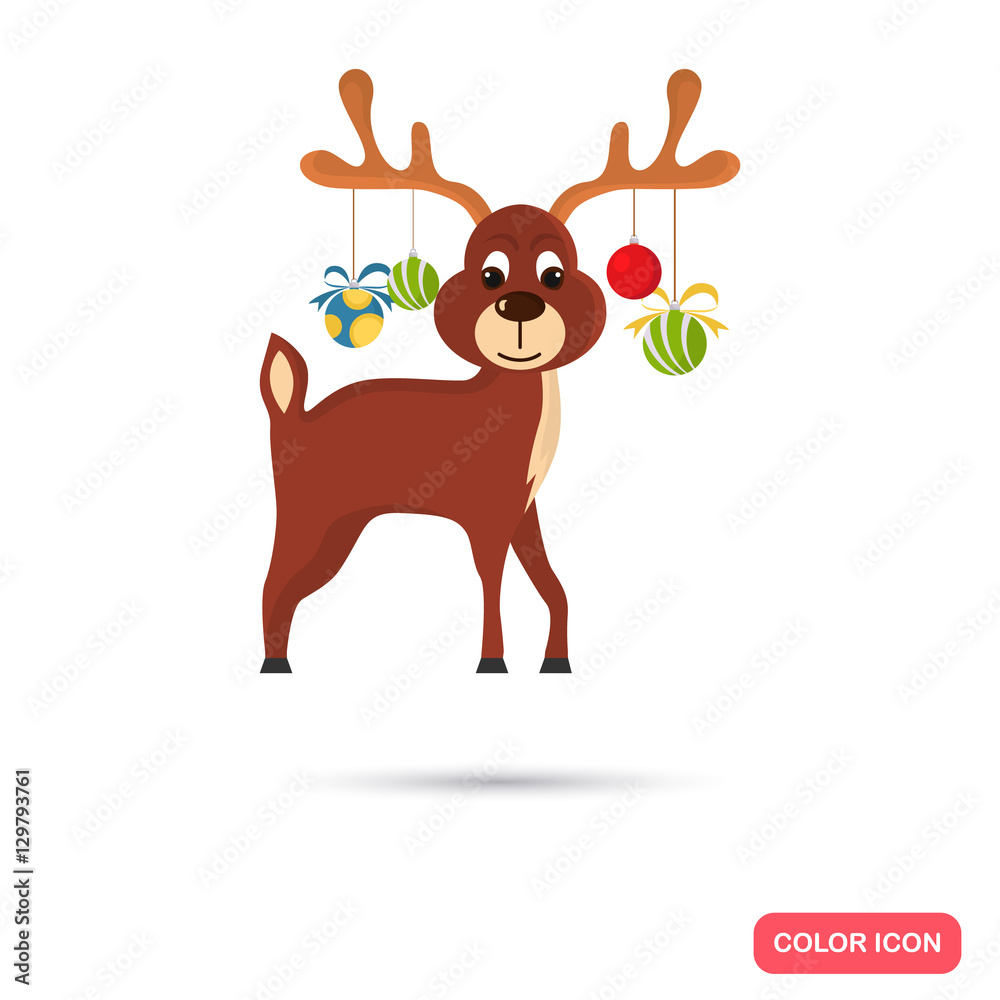 Christmas deer with toys color icon. Flat design for web and mobile Christmas deer with toys color icon. Flat design for web and mobile