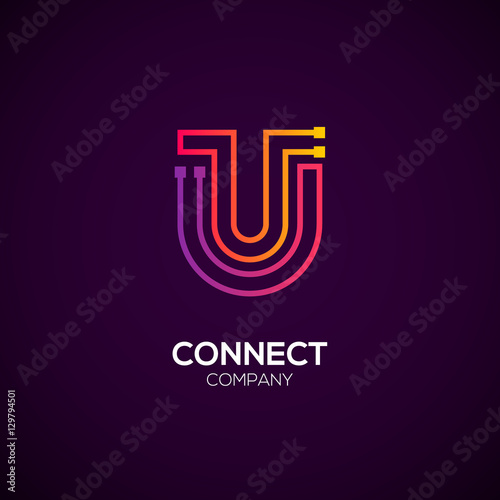 Letter U logotype Purple and Orange color,Technology and digital abstract dot connection vector logo
